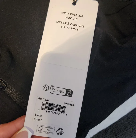 ALO Yoga Sway Full Black Zip-Up Cropped Hoodie - Picture 5 of 5